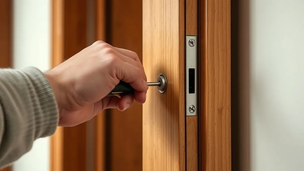 Pessoa apertando parafuso de dobradiça de porta com chave de fenda